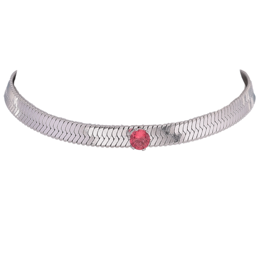 Підвіска на ланцюжку Нержавіюча сталь "Ланцюжок з рожевим кристалом" довжина 36-41см х 5мм фото №1