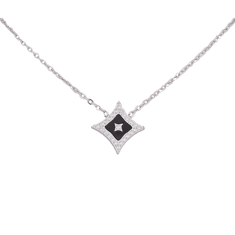 Підвіска на ланцюжку Нержавіюча сталь "Ромб з кристалами та чорною вставкою" довжина 42-47см х 1мм фото №1