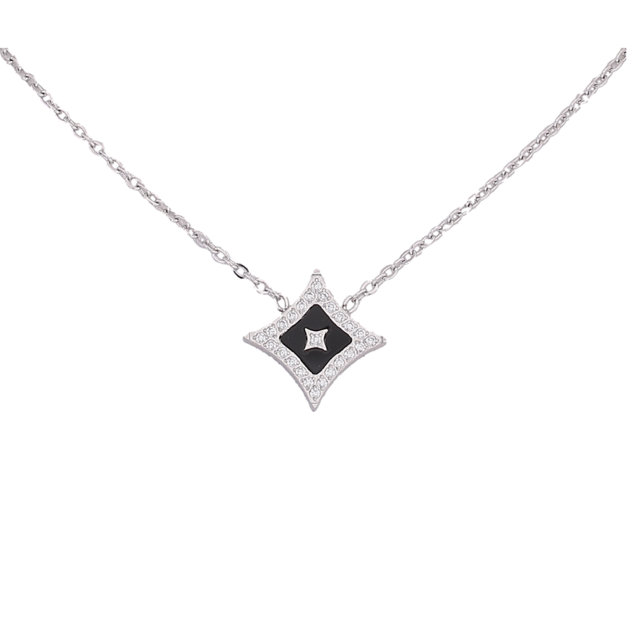 Підвіска на ланцюжку Нержавіюча сталь "Ромб з кристалами та чорною вставкою" довжина 42-47см х 1мм фото №1