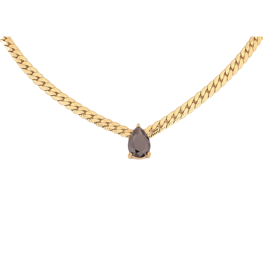 Подвеска на цепочке Нержавеющая сталь "Черная кристальная капелька" длина 41-46см х 4мм фото №1