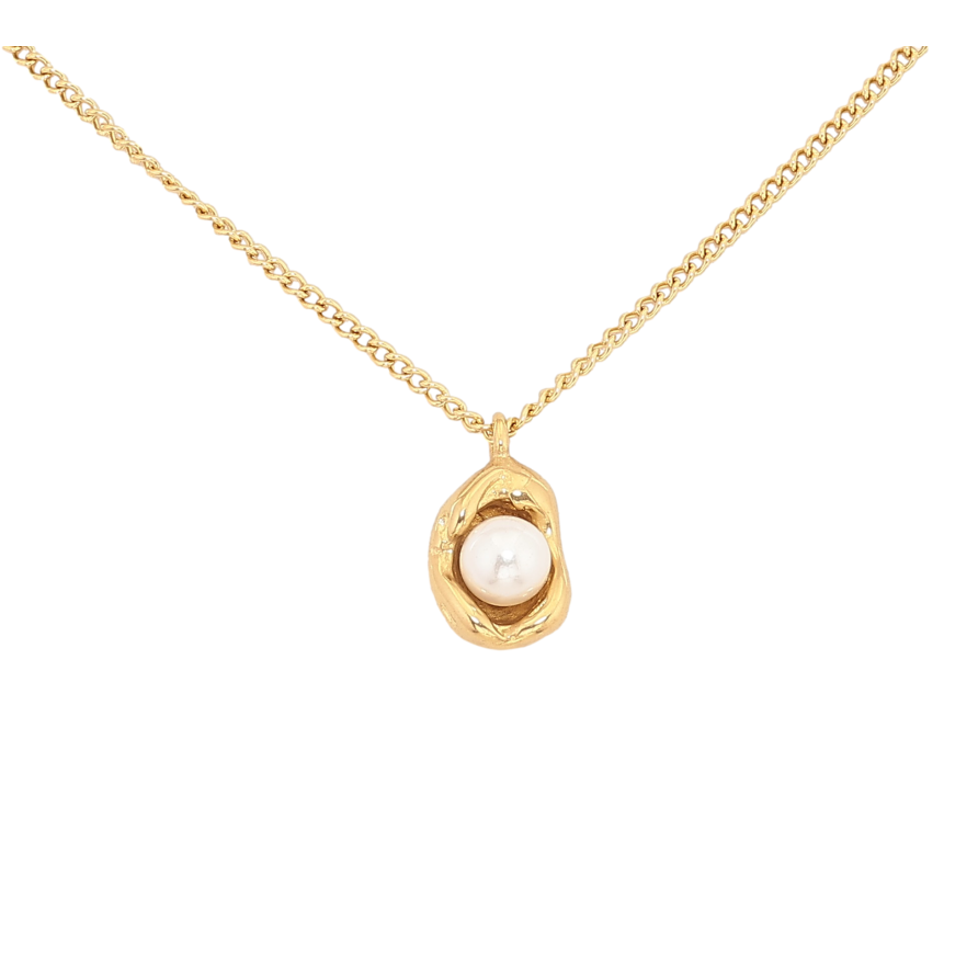 Підвіска на ланцюжку Нержавіюча сталь "Перлина в декоративній оправі" довжина 41-46см х 1.5мм фото №1