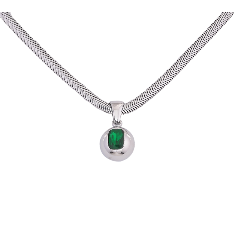 Підвіска на ланцюжку Нержавіюча сталь "Куля з зеленим кристалом" довжина 41-46см х 3мм фото №15