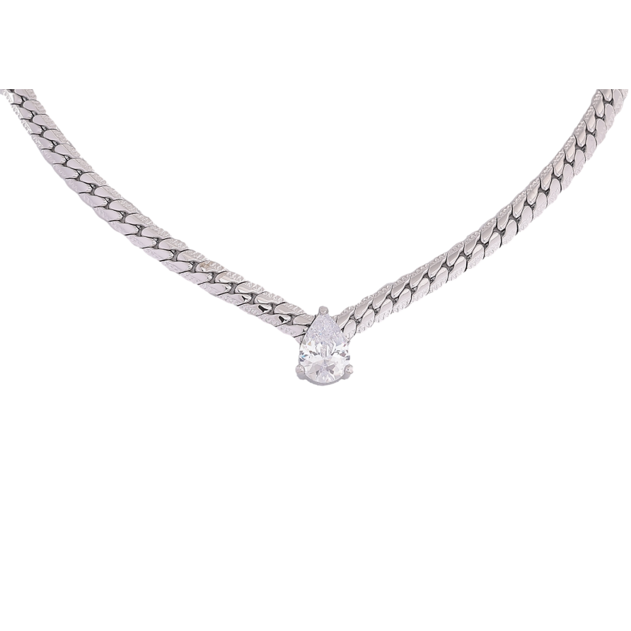 Підвіска на ланцюжку Нержавіюча сталь "Ланцюжок з кристальною крапелькою" довжина 40-45см х 4.5мм фото №1