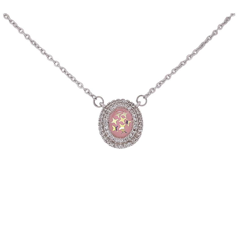 Підвіска на ланцюжку Xuping колір Родій "Блискітки з емаллю в обрамленні кристалів" розмір 43-48см х 1мм фото №1 Підвіска на ланцюжку Xuping колір Родій "Блискітки з емаллю в обрамленні кристалів" розмір 43-48см х 1мм фото №1