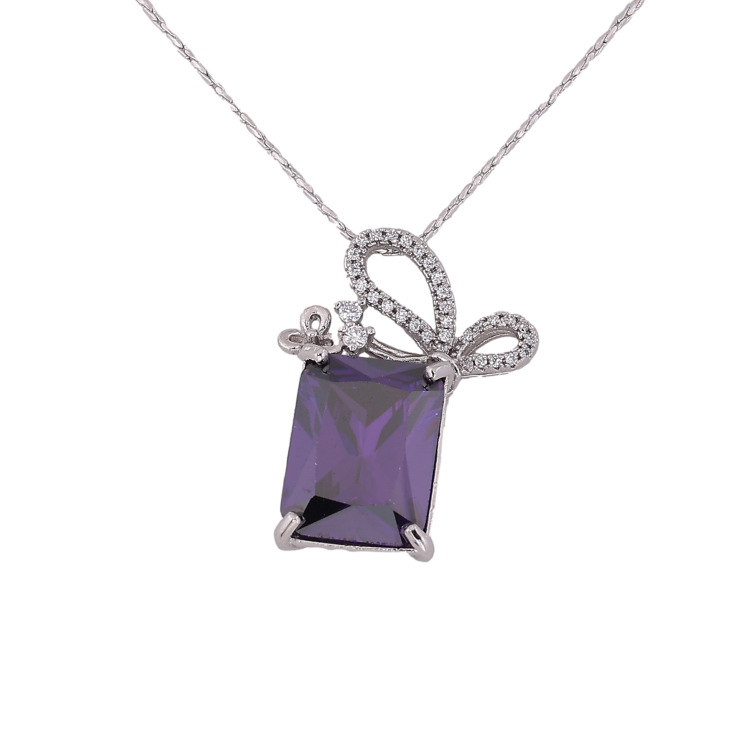 Підвіска на ланцюжку Xuping колір Родій "Бузковий кристал з бантом" довжина 40-45,5см х 1мм фото №15