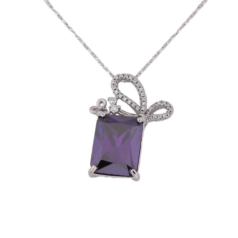 Підвіска на ланцюжку Xuping колір Родій "Бузковий кристал з бантом" довжина 40-45,5см х 1мм фото №1 Підвіска на ланцюжку Xuping колір Родій "Бузковий кристал з бантом" довжина 40-45,5см х 1мм фото №1