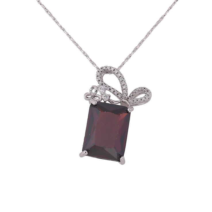 Підвіска на ланцюжку Xuping колір Родій "Червоний кристал з бантом" довжина 40-45,5см х 1мм фото №16