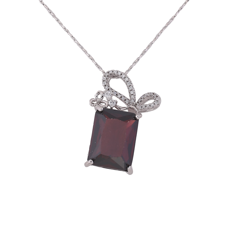 Підвіска на ланцюжку Xuping колір Родій "Червоний кристал з бантом" довжина 40-45,5см х 1мм фото №7