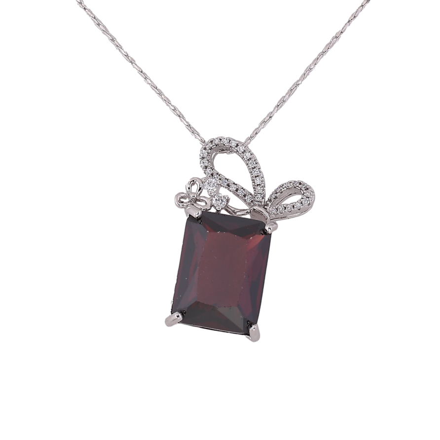 Підвіска на ланцюжку Xuping колір Родій "Червоний кристал з бантом" довжина 40-45,5см х 1мм фото №1