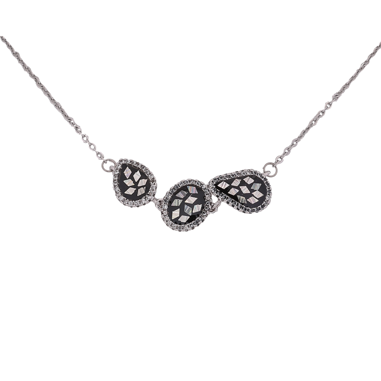 Підвіска на ланцюжку Xuping колір Родій "Крапельки з чорною емаллю та блискітками в обрамленні кристалів" довжина 45-50см х 1мм фото №1