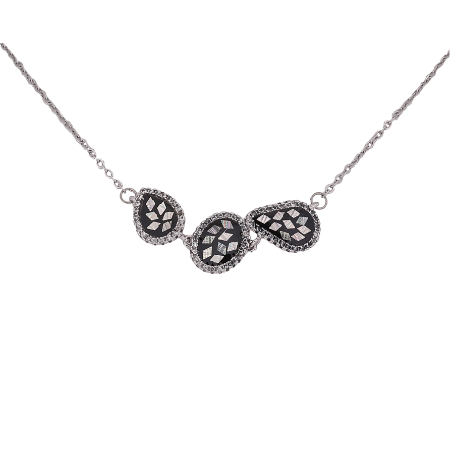 Підвіска на ланцюжку Xuping колір Родій "Крапельки з чорною емаллю та блискітками в обрамленні кристалів" довжина 45-50см х 1мм фото №1