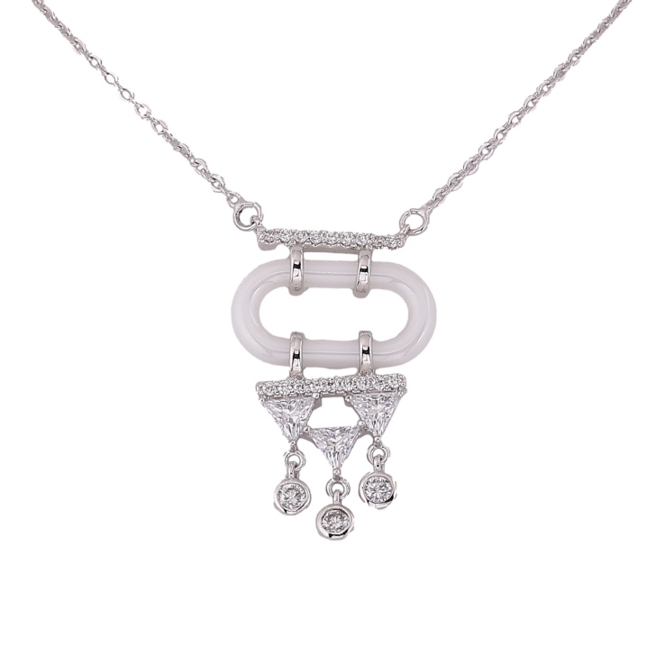 Підвіска на ланцюжку Xuping колір Родій "Кристальні підвіски на білому керамічному кільці" розмір 47-53см х 1мм фото №13