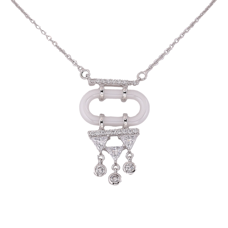 Підвіска на ланцюжку Xuping колір Родій "Кристальні підвіски на білому керамічному кільці" розмір 47-53см х 1мм фото №1 Підвіска на ланцюжку Xuping колір Родій "Кристальні підвіски на білому керамічному кільці" розмір 47-53см х 1мм фото №1