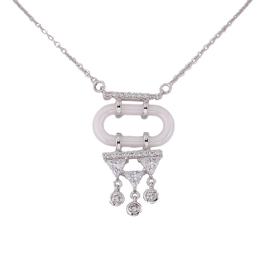 Підвіска на ланцюжку Xuping колір Родій "Кристальні підвіски на білому керамічному кільці" розмір 47-53см х 1мм фото №1 Підвіска на ланцюжку Xuping колір Родій "Кристальні підвіски на білому керамічному кільці" розмір 47-53см х 1мм фото №1