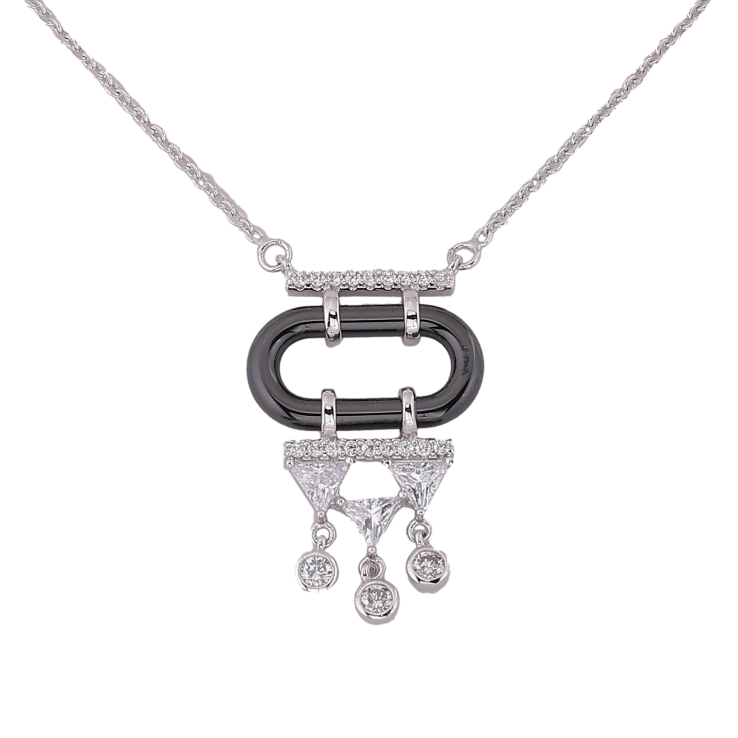 Підвіска на ланцюжку Xuping колір Родій "Кристальні підвіски на чорному керамічному кільці" розмір 48-53см х 1мм фото №14