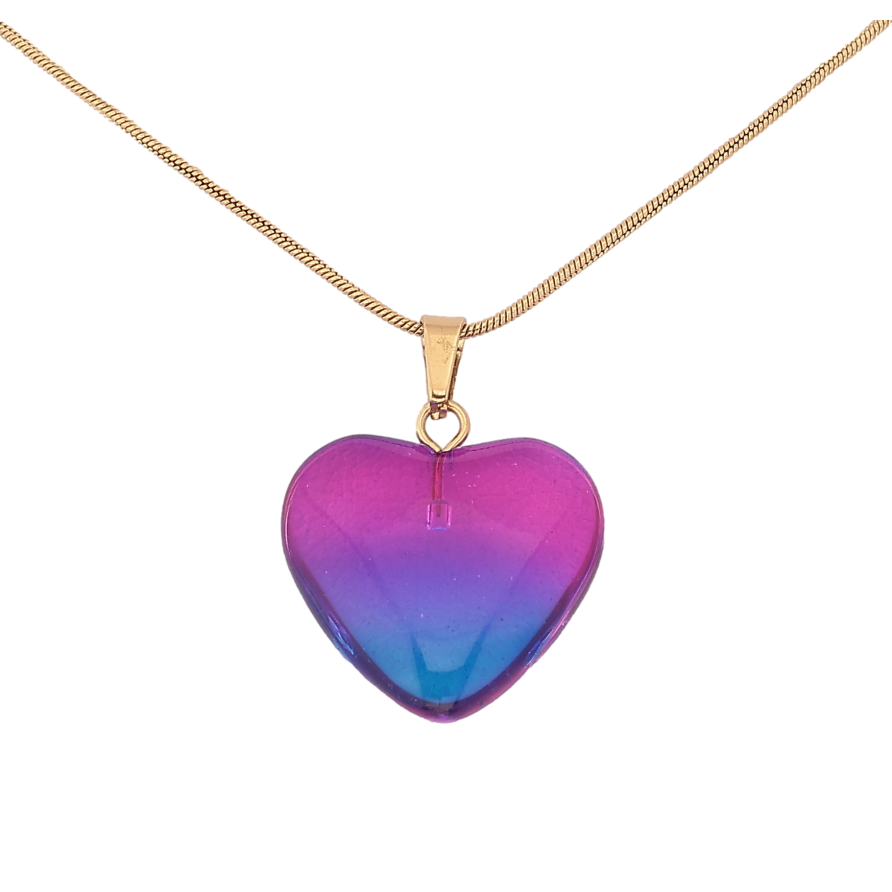 Підвіска на ланцюжку Xuping ТТМ Stainless Steel колір 14К "Малиново-синє серце" довжина 45-50см х 1мм фото №1