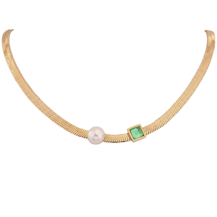 Кольє Xuping ТТМ Stainless Steel колір 14К "Ланцюжок з перлиною та зеленим кристалом" довжина 45-51см х 4мм фото №18 Кольє Xuping ТТМ Stainless Steel колір 14К "Ланцюжок з перлиною та зеленим кристалом" довжина 45-51см х 4мм фото №18