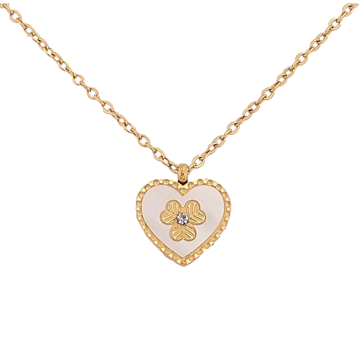 Підвіска на ланцюжку Xuping ТТМ Stainless Steel колір 14К "Серце з перламутровою вставкою і квіточкою" довжина 41-46см х 1мм фото №8 Підвіска на ланцюжку Xuping ТТМ Stainless Steel колір 14К "Серце з перламутровою вставкою і квіточкою" довжина 41-46см х 1мм фото №8