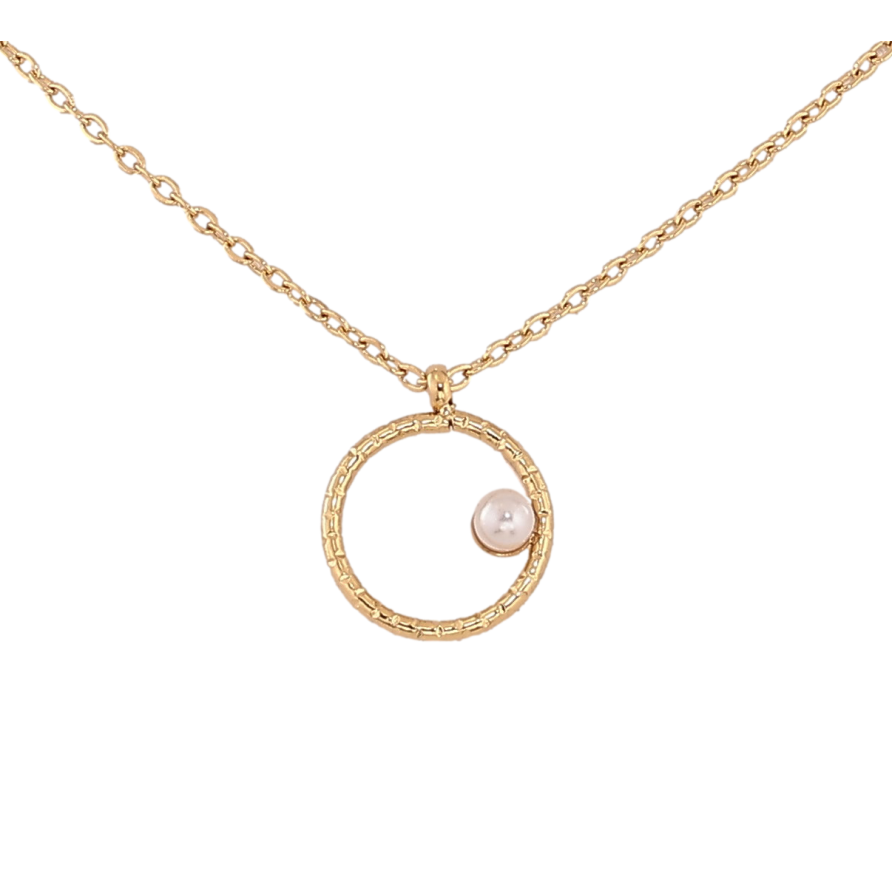 Підвіска на ланцюжку Xuping ТТМ Stainless Steel колір 14К "Кільце з перлиною" довжина 40.5-45.5см х 1мм фото №1