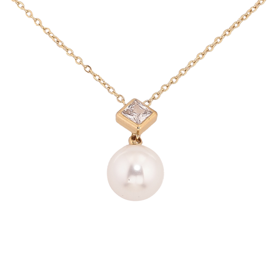 Підвіска на ланцюжку Xuping ТТМ Stainless Steel колір 14К "Кристал з перлиною" довжина 46-51см х 1мм фото №1