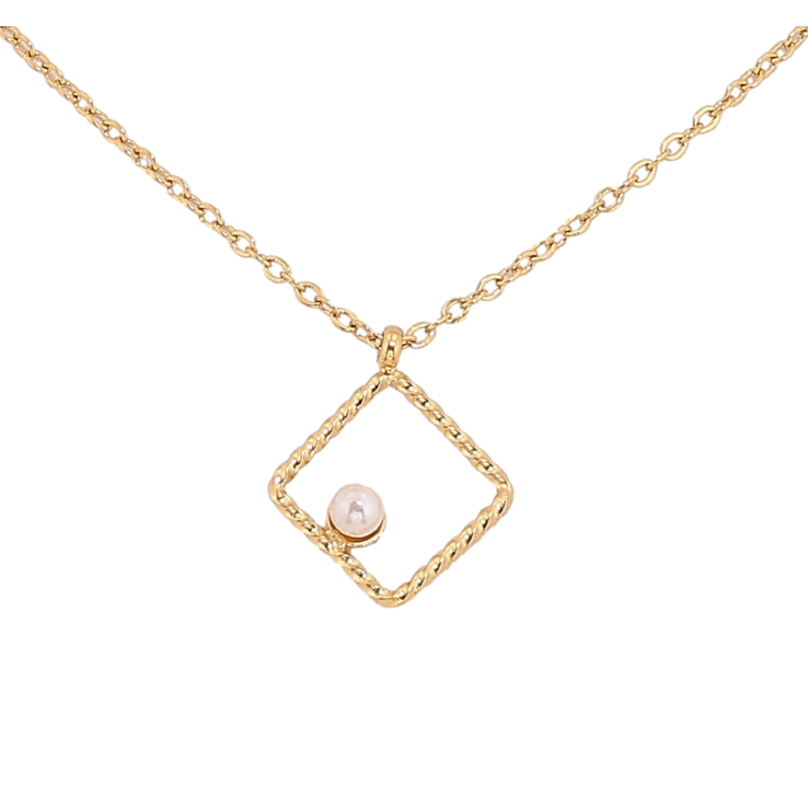 Підвіска на ланцюжку Xuping ТТМ Stainless Steel колір 14К "Ромб з перлиною" довжина 41-46см х 1мм фото №4 Підвіска на ланцюжку Xuping ТТМ Stainless Steel колір 14К "Ромб з перлиною" довжина 41-46см х 1мм фото №4