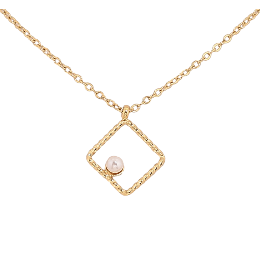 Підвіска на ланцюжку Xuping ТТМ Stainless Steel колір 14К "Ромб з перлиною" довжина 41-46см х 1мм фото №1