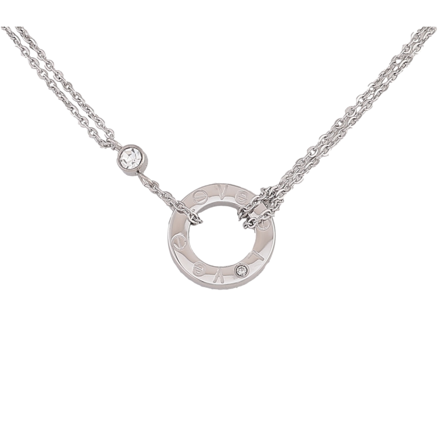 Кольє Xuping ТТМ Stainless Steel колір Родій "Подвійний ланцюжок з кільцем Love" довжина 45-51см х 3мм фото №1