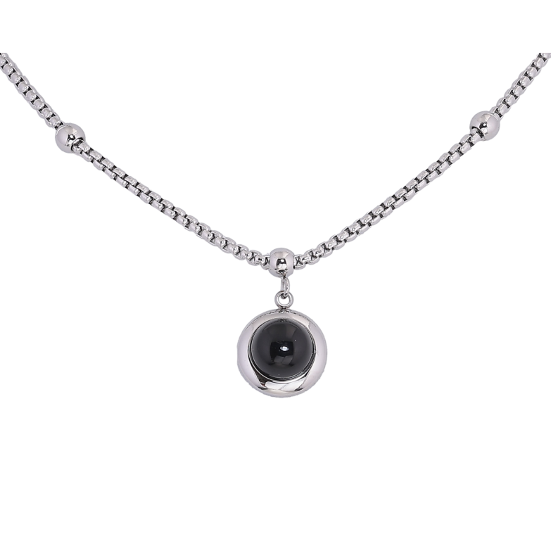 Підвіска на ланцюжку Xuping ТТМ Stainless Steel колір Родій "Коло з чорною вставкою" довжина 45-50см х 2-4мм фото №1