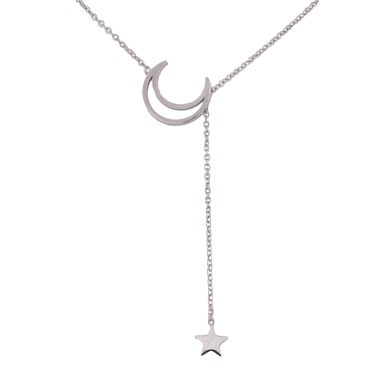 Підвіска на ланцюжку Xuping ТТМ Stainless Steel колір Родій "Півмісяць з зіркою" довжина 45-50см х 1.5мм фото №1