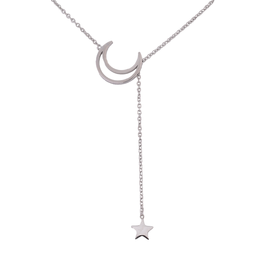 Підвіска на ланцюжку Xuping ТТМ Stainless Steel колір Родій "Півмісяць з зіркою" довжина 45-50см х 1.5мм фото №1