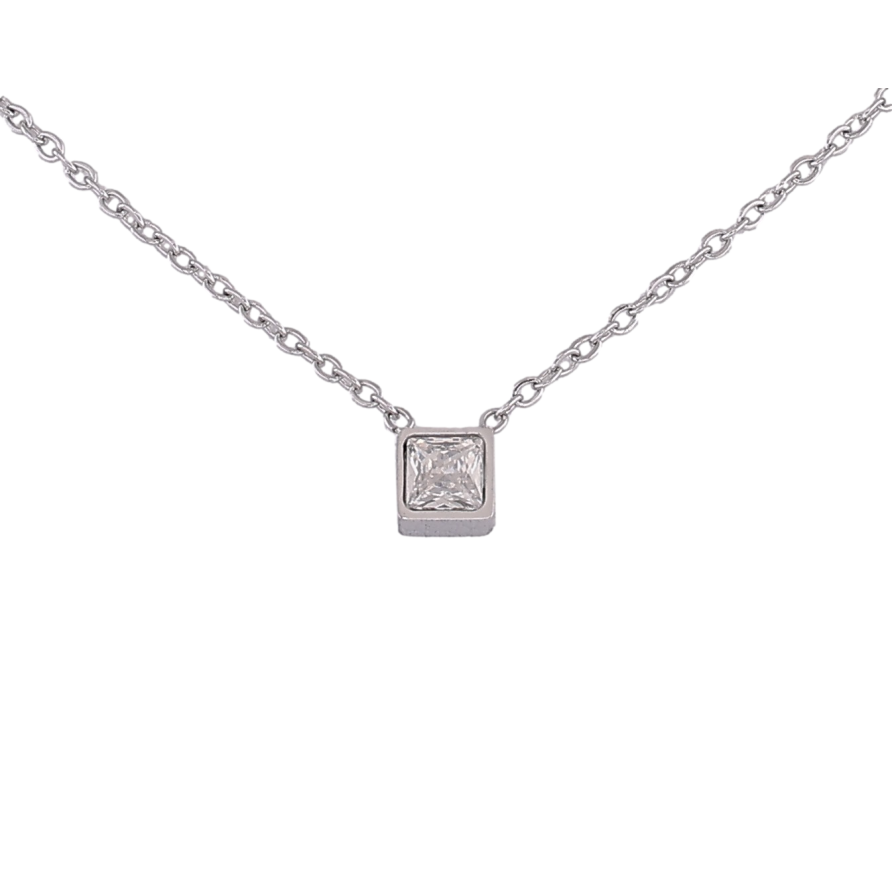 Підвіска на ланцюжку Xuping ТТМ Stainless Steel колір Родій "Кристал, 5х5мм" довжина 44-48см х 1.5мм фото №1 Підвіска на ланцюжку Xuping ТТМ Stainless Steel колір Родій "Кристал, 5х5мм" довжина 44-48см х 1.5мм фото №1