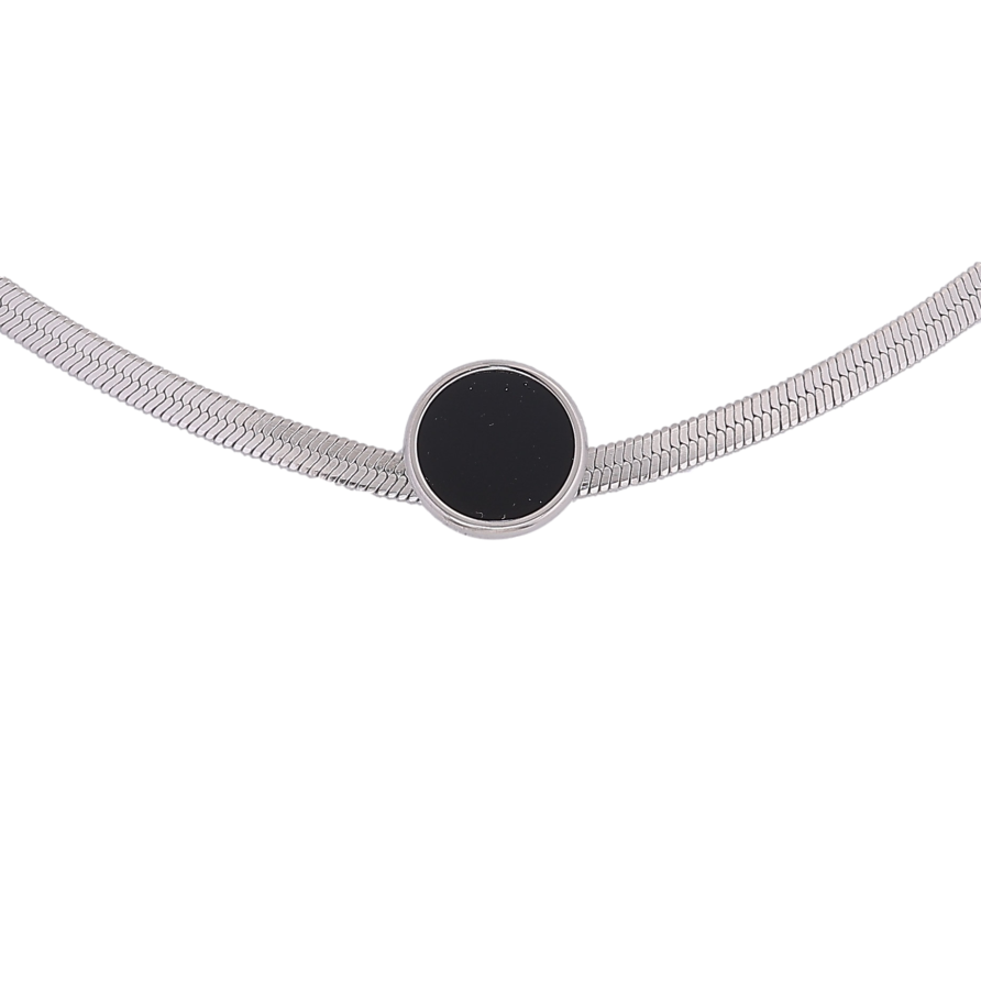 Підвіска на ланцюжку Xuping ТТМ Stainless Steel колір Родій "Коло з чорною вставкою, ø 12мм" довжина 46-51см х 3мм фото №1