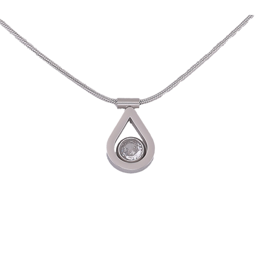 Підвіска на ланцюжку Xuping ТТМ Stainless Steel колір Родій "Крапелька з кристалом" довжина 45-50см х 1мм фото №1