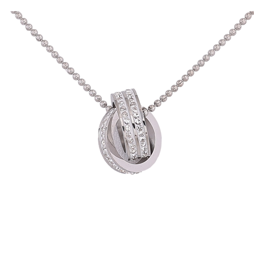 Підвіска на ланцюжку Xuping ТТМ Stainless Steel колір Родій "Колечки с кристаллами" длина 41-46см х 1мм фото №1