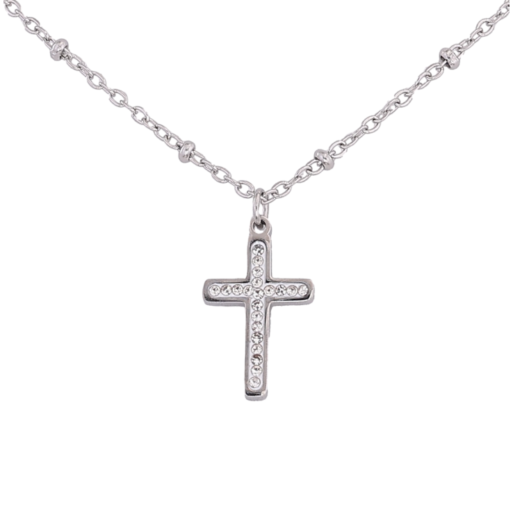 Підвіска на ланцюжку Xuping ТТМ Stainless Steel колір Родій "Хрест з кристалами" довжина 45-50см х 1.5-2мм фото №6