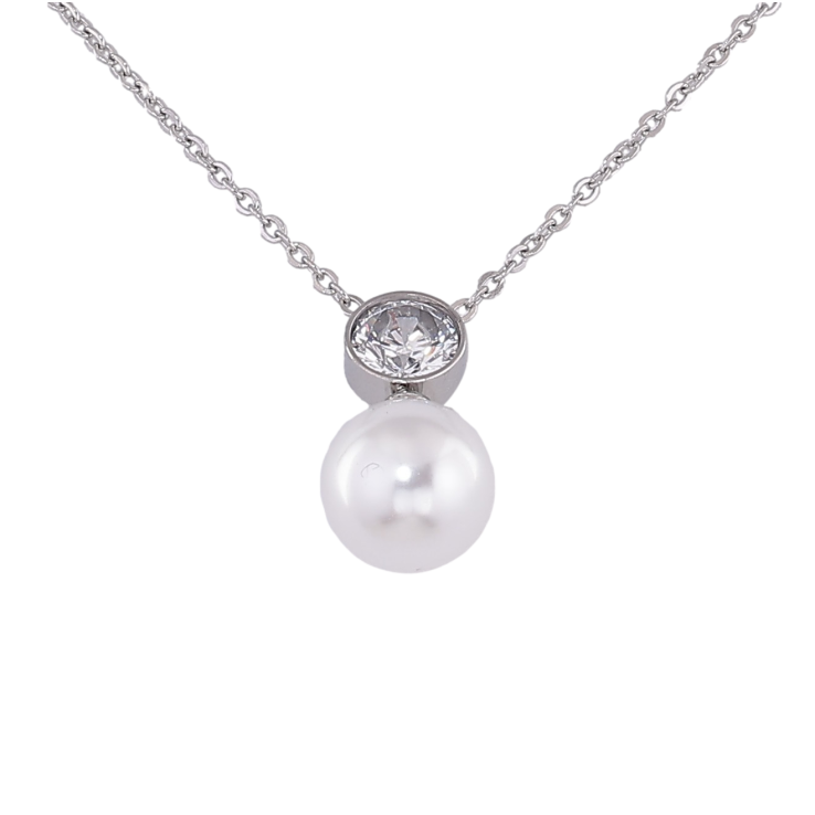 Підвіска на ланцюжку Xuping ТТМ Stainless Steel колір Родій "Кристал з перлиною" довжина 40-45см х 1.5мм фото №19