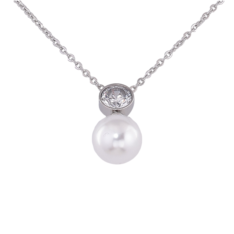 Підвіска на ланцюжку Xuping ТТМ Stainless Steel колір Родій "Кристал з перлиною" довжина 40-45см х 1.5мм фото №1 Підвіска на ланцюжку Xuping ТТМ Stainless Steel колір Родій "Кристал з перлиною" довжина 40-45см х 1.5мм фото №1