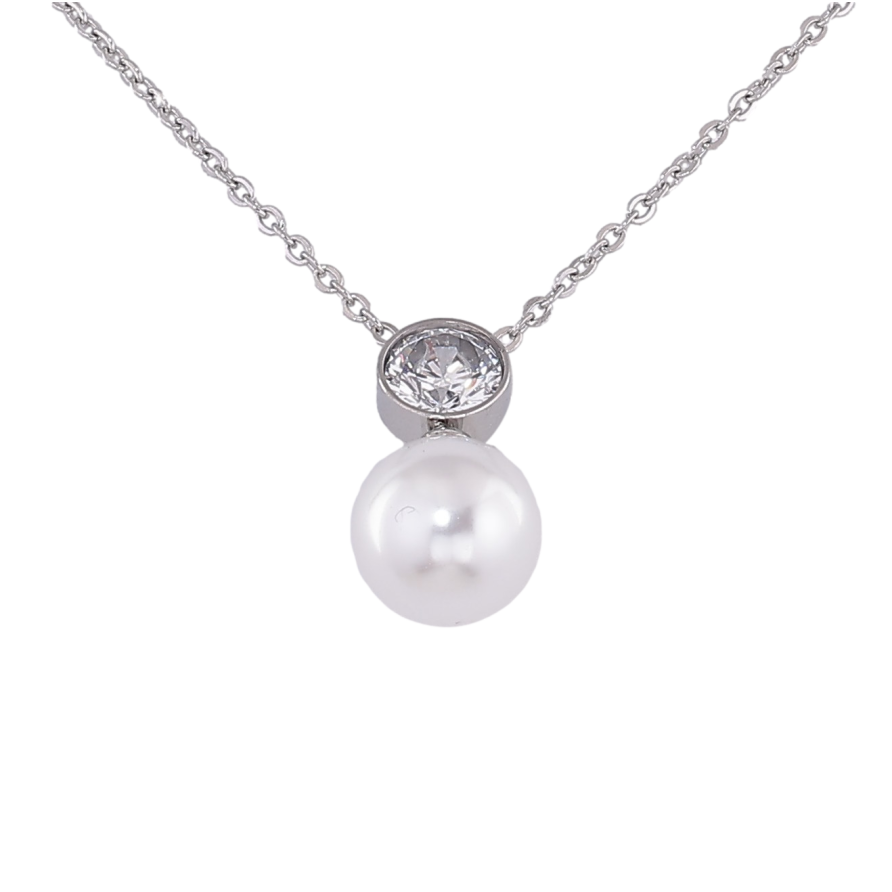 Підвіска на ланцюжку Xuping ТТМ Stainless Steel колір Родій "Кристал з перлиною" довжина 40-45см х 1.5мм фото №1 Підвіска на ланцюжку Xuping ТТМ Stainless Steel колір Родій "Кристал з перлиною" довжина 40-45см х 1.5мм фото №1