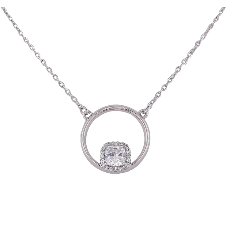 Подвеска на цепочке Xuping цвет Родий "Колечко с кристаллом" размер 44-49см х 1.5мм фото №2