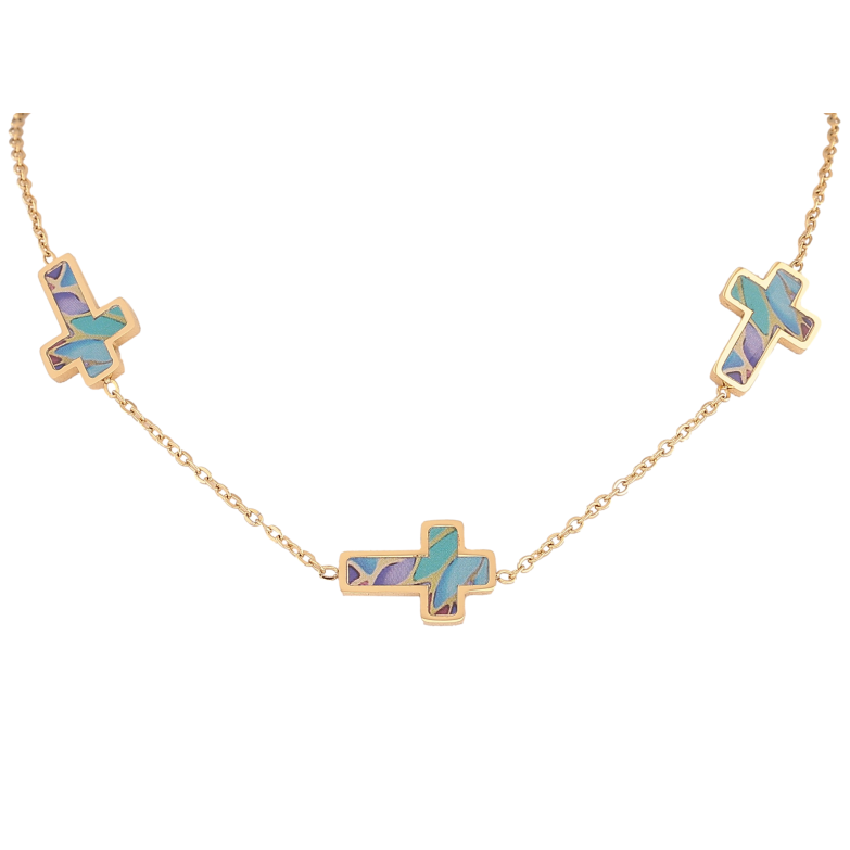 Кольє Xuping ТТМ Stainless Steel колір 14К "Хрестики з різнокольоровими вставками" довжина 42-47см х 2-12мм фото №1