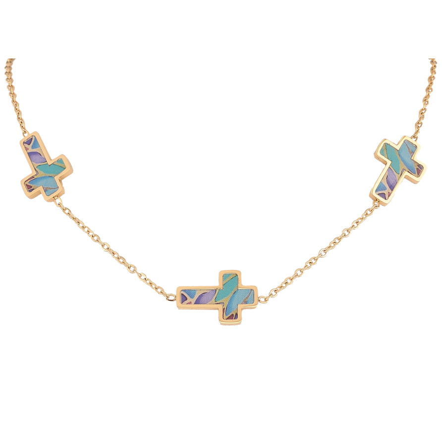 Кольє Xuping ТТМ Stainless Steel колір 14К "Хрестики з різнокольоровими вставками" довжина 42-47см х 2-12мм фото №1