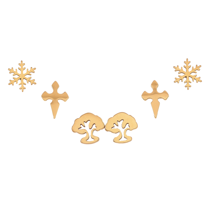 Сережки Набір (3 пари) Xuping TTM Stainless Steel колір 14К пусети "Сніжинки, хрестики та дерева" фото №10