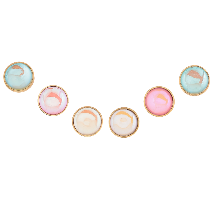 Сережки Набір (3 пари) Xuping TTM Stainless Steel колір 14К пусети "Кольорові кристали" ø 9мм фото №16