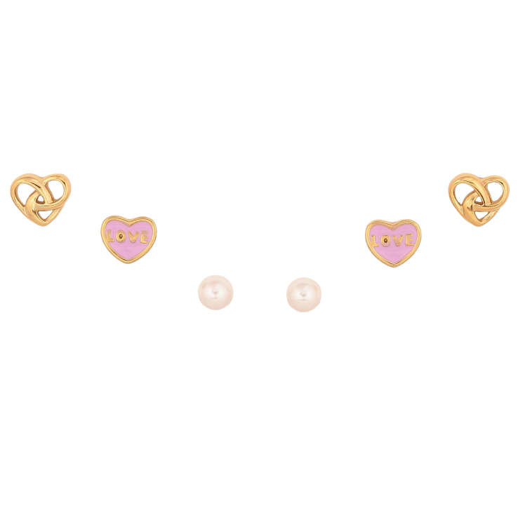 Сережки Набір (3 пари) Xuping TTM Stainless Steel колір 14К пусети "Сердечки з перлинами" ø 4мм фото №25