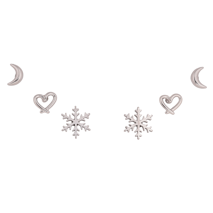 Сережки Набір (3 пари) Xuping TTM Stainless Steel колір Родій пусети "Місяць, серця та сніжинки" фото №24
