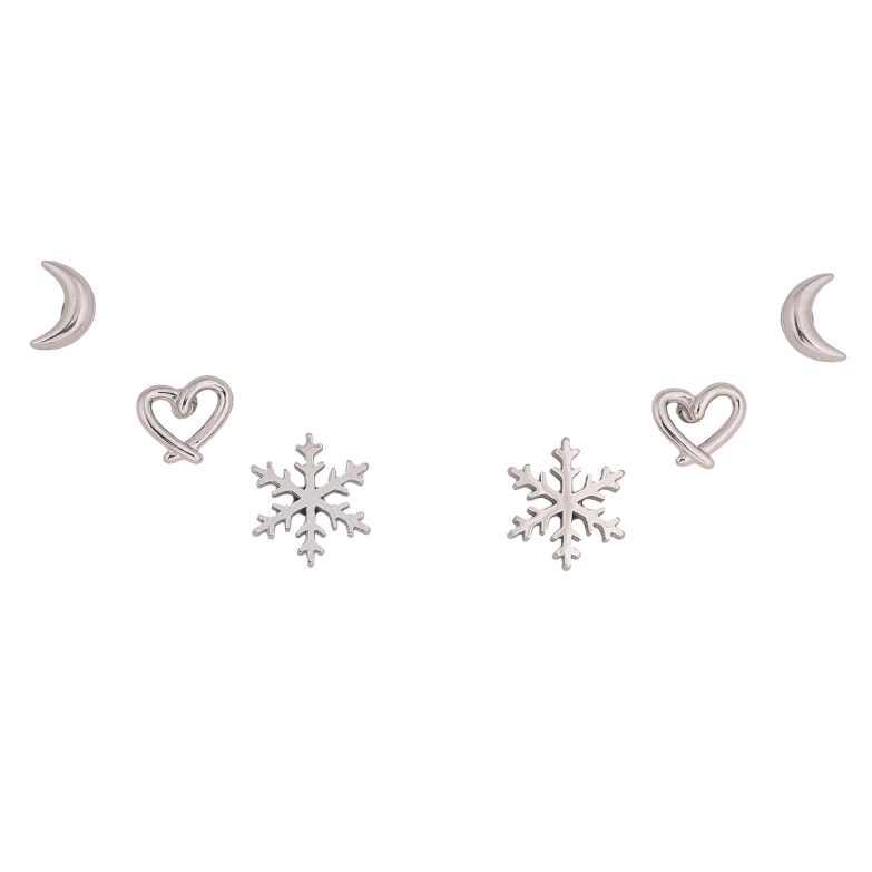 Серьги Набор (3 пары) Xuping TTM Stainless Steel цвет Родий пусеты "Луна, сердечки и снежинки" фото №1