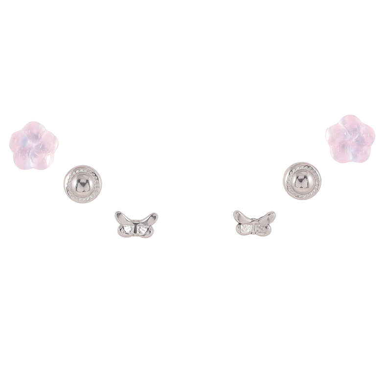 Серьги Набор (3 пары) Xuping TTM Stainless Steel цвет Родий пусеты "Цветочки, круги и бабочки" ø 6мм фото №3