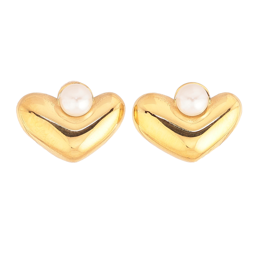 Серьги Нержавеющая сталь пусеты "Сердечки с жемчужинами" фото №1