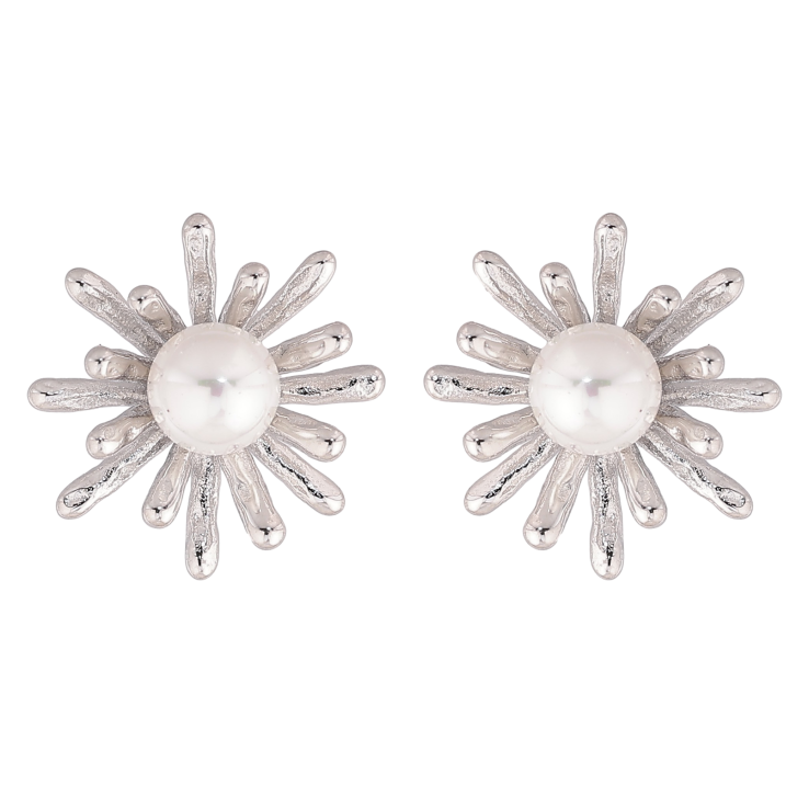 Серьги Нержавеющая сталь пусеты "Цветочки с жемчужинами" фото №23