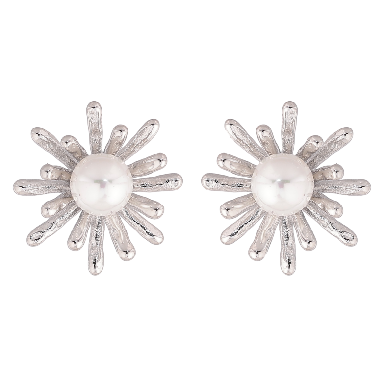 Сережки Нержавіюча сталь пусети "Квіточки з перлинами" фото №1